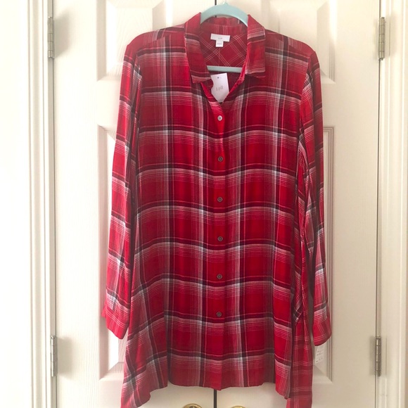 NWT J. Jill Mixed Plaid Long Sleeve Button Up Tunic w/Pockets (Large) - Picture 3 of 10